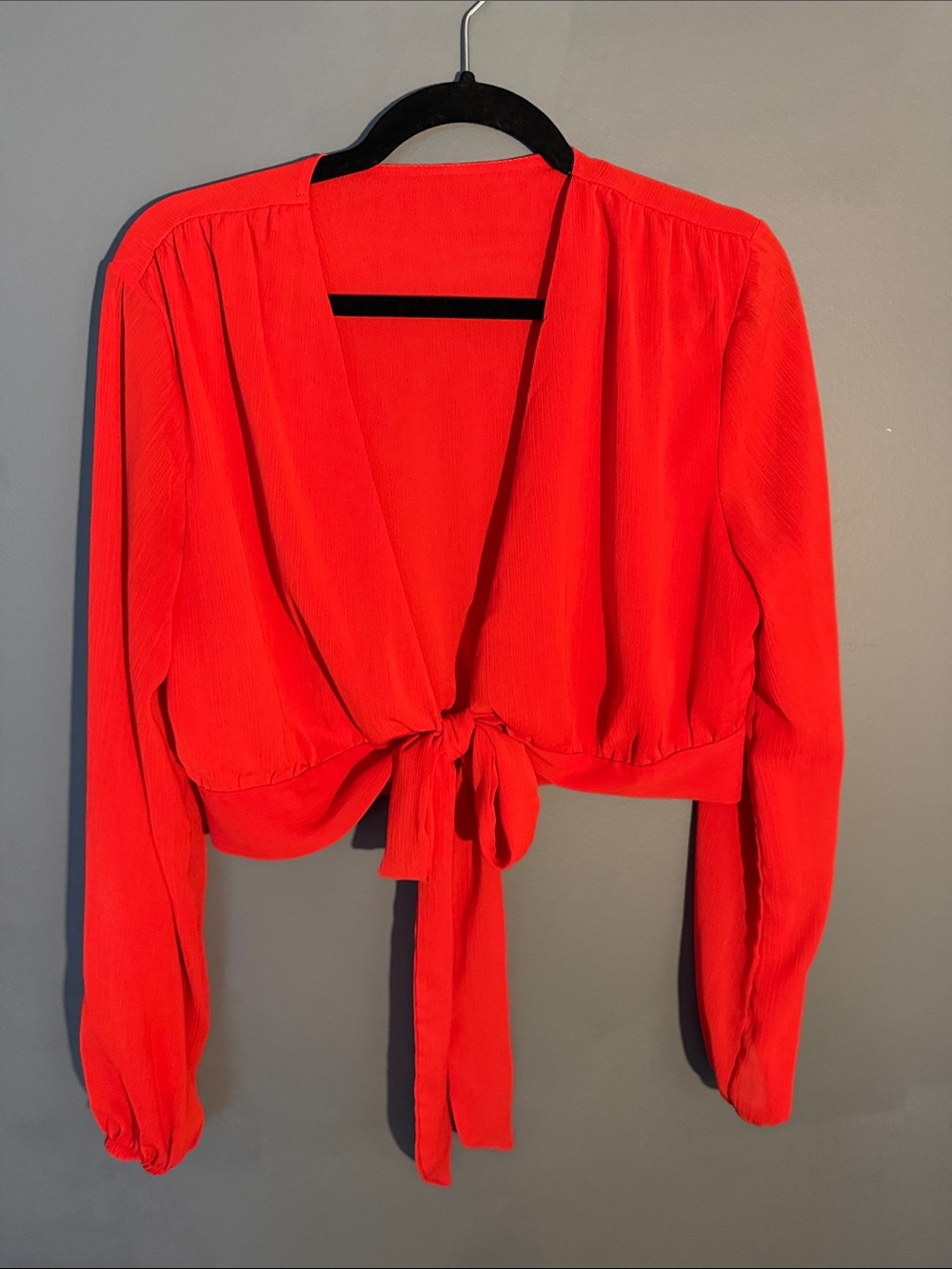 Tie-Front Cropped Blouse in Bright Red
